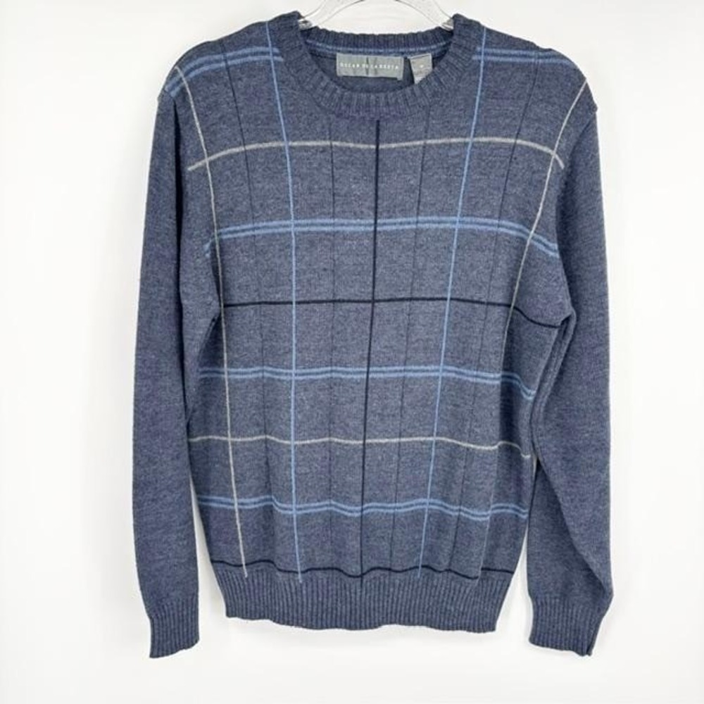 Oscar de la Renta Crewneck‎ Sweater Plaid Windowpane Ivy League Y2K 90s Indie